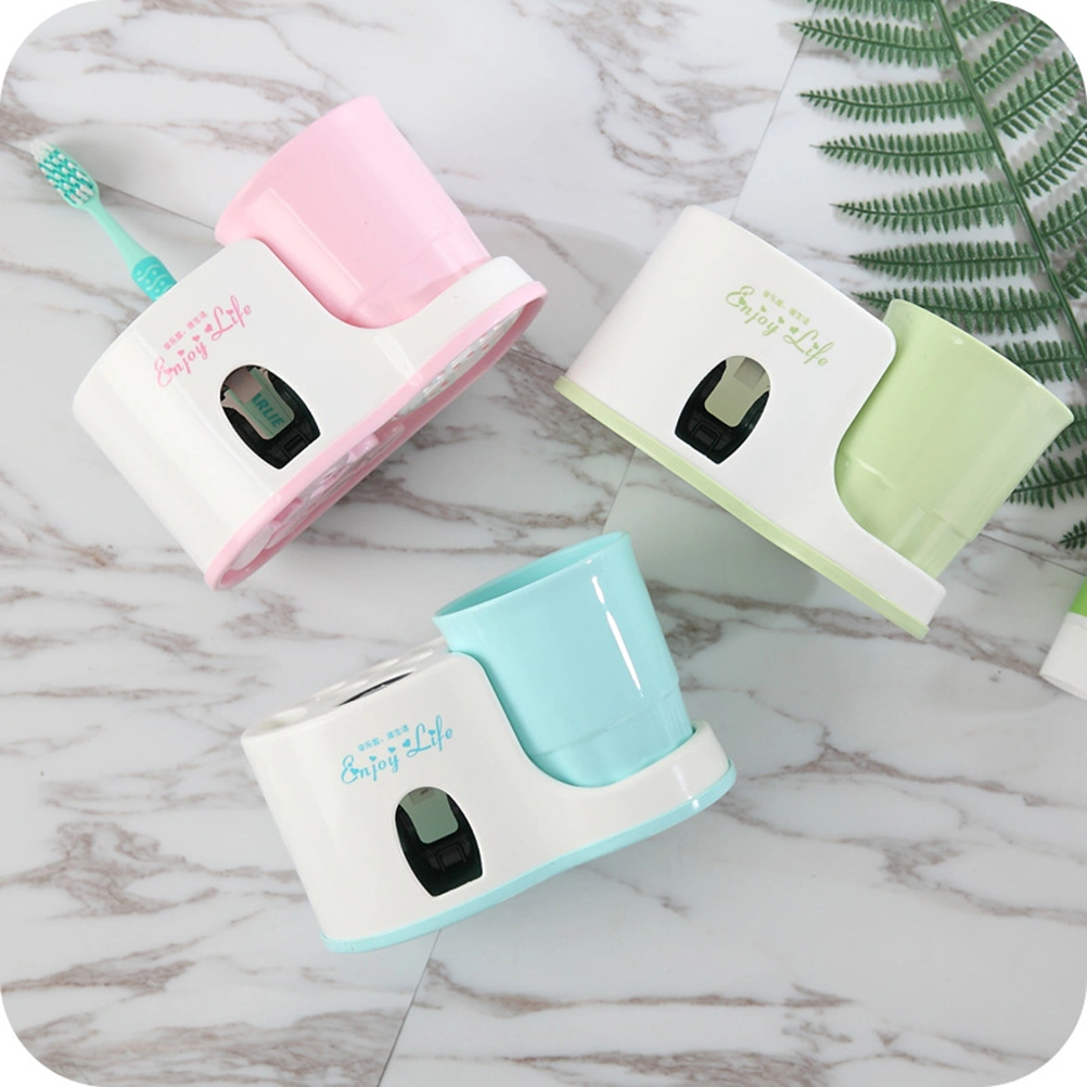 1Pc Punch-Free Toothpaste Dispenser Wall-Mounted Toothpaste Squeezer Toothpaste Storage Rack White(Pink)