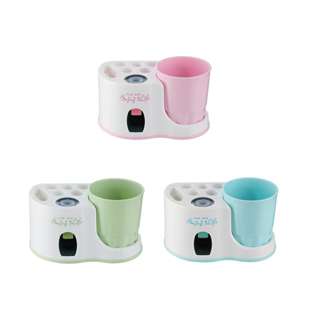 1Pc Punch-Free Toothpaste Dispenser Wall-Mounted Toothpaste Squeezer Toothpaste Storage Rack White(Pink)