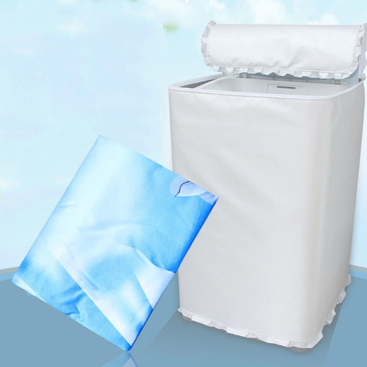 Fully Automatic Washing Machine Cover Polyester Satin Cloth Waterproof Washing Machine Case Protector (Wave)