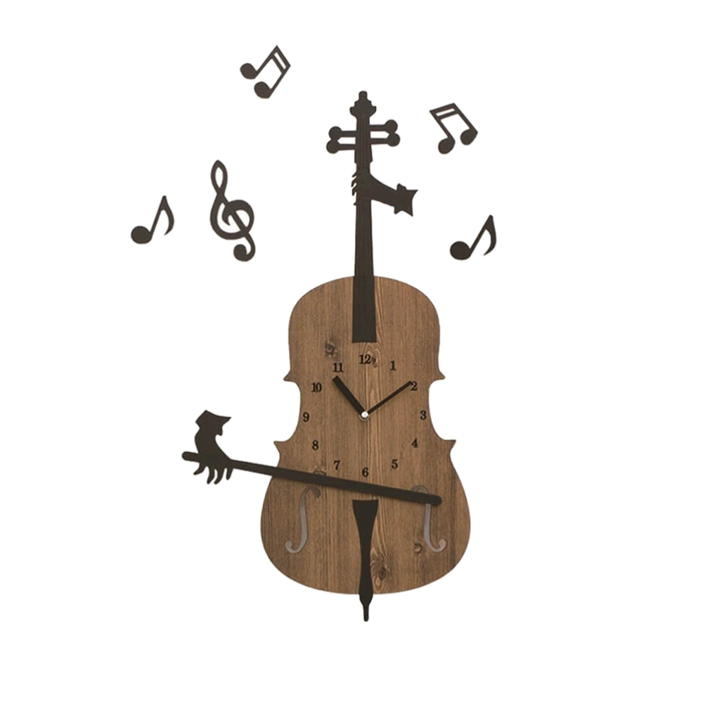 1PC Silent Clock Cartoon Violin Shape Wall Clock Wooden Hanging Clock for Bedroom Living Room Kids Room Without Battery