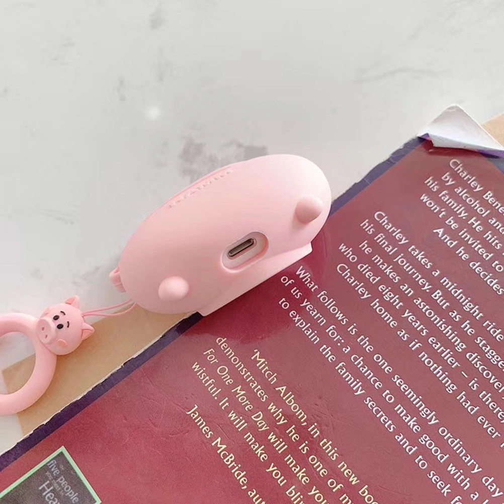 Wireless Earphone Cover Three-dimensional Pig Nose Headset Protective Cover Hanging Pendant with Ring Rope Compatible for Airpods 1/2 (Pink)