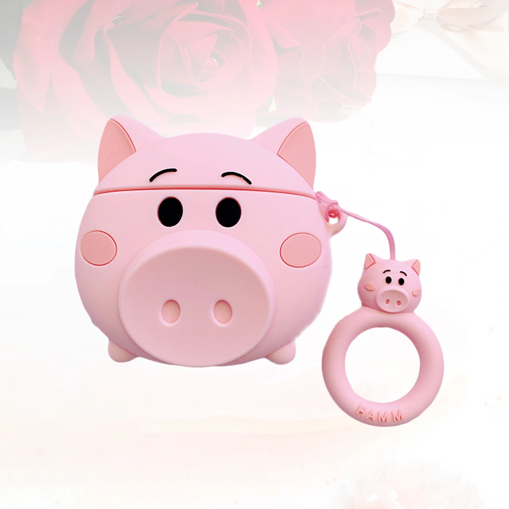Wireless Earphone Cover Three-dimensional Pig Nose Headset Protective Cover Hanging Pendant with Ring Rope Compatible for Airpods 1/2 (Pink)