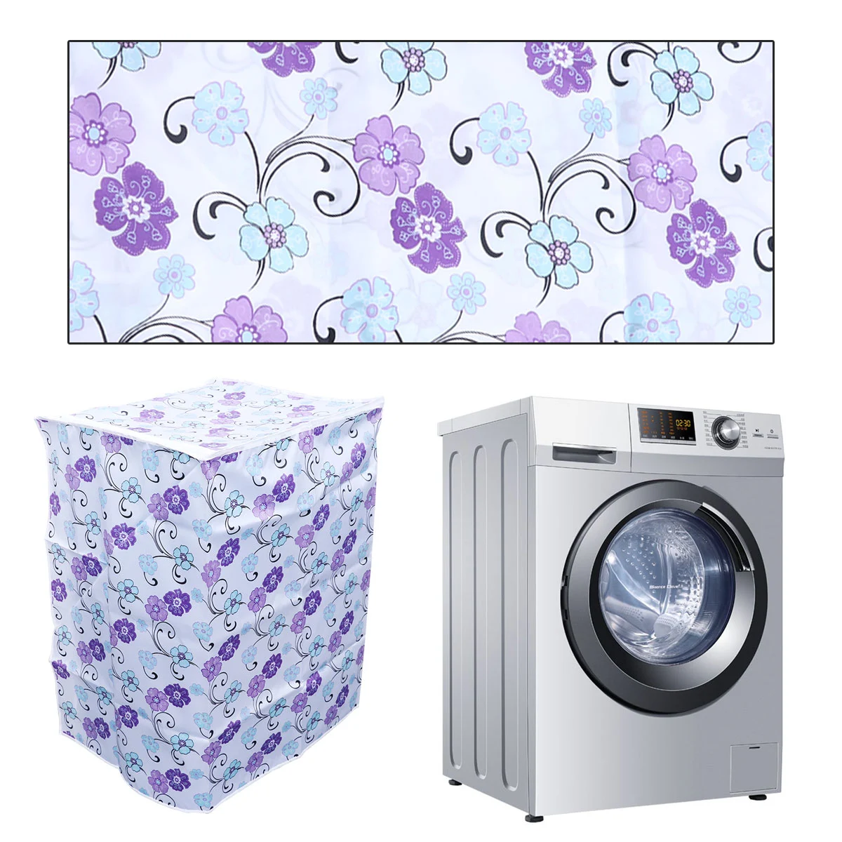 55×58×87cm Fully Automatic Washing Machine Cover Polyester Satin Cloth Waterproof Washing Machine Case Protector (Three Colors Flower)