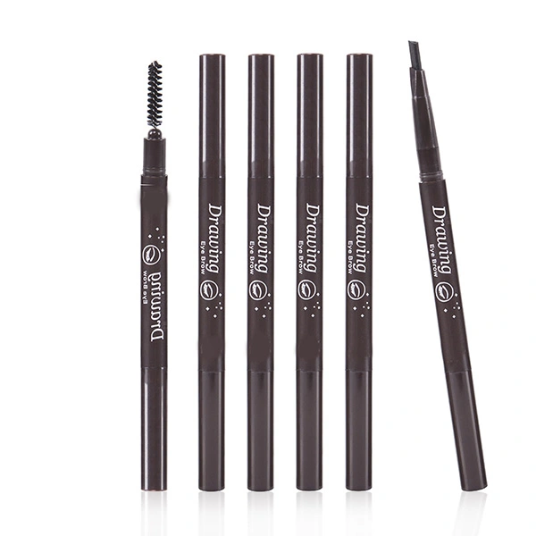 2 in 1 Waterproof Eyebrow Pencil Brush Set Auto-for Eye Brow Long Lasting Makeup (Grey)