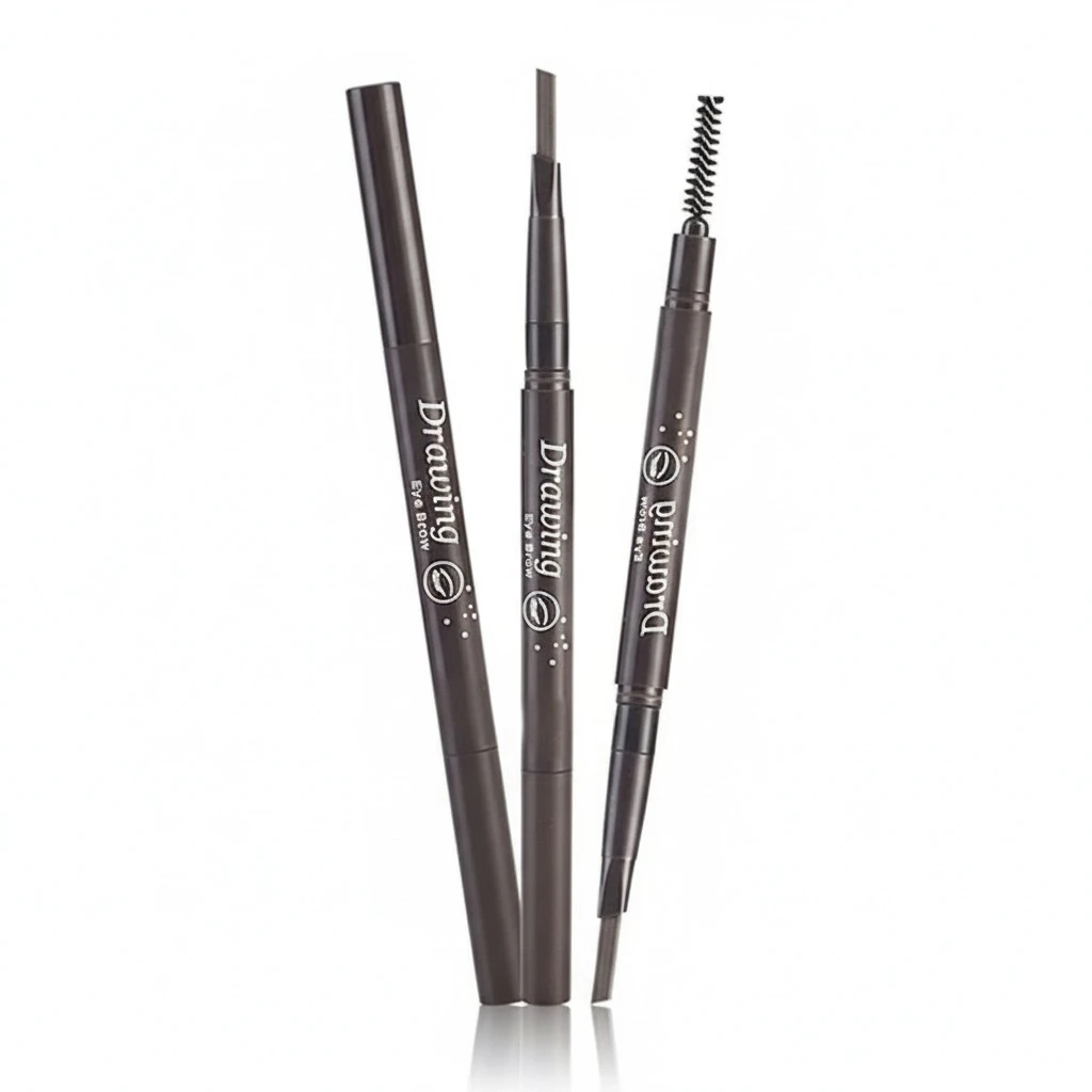 2 in 1 Waterproof Eyebrow Pencil Brush Set Auto-for Eye Brow Long Lasting Makeup (Grey)