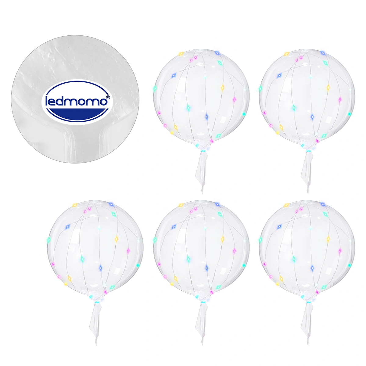 LEDMOMO 6 Set LED Light up Balloons Birthday Party BoBo Balloons Battery Powered Bubble Balloons with 3 Meters Light String for Party Decoration