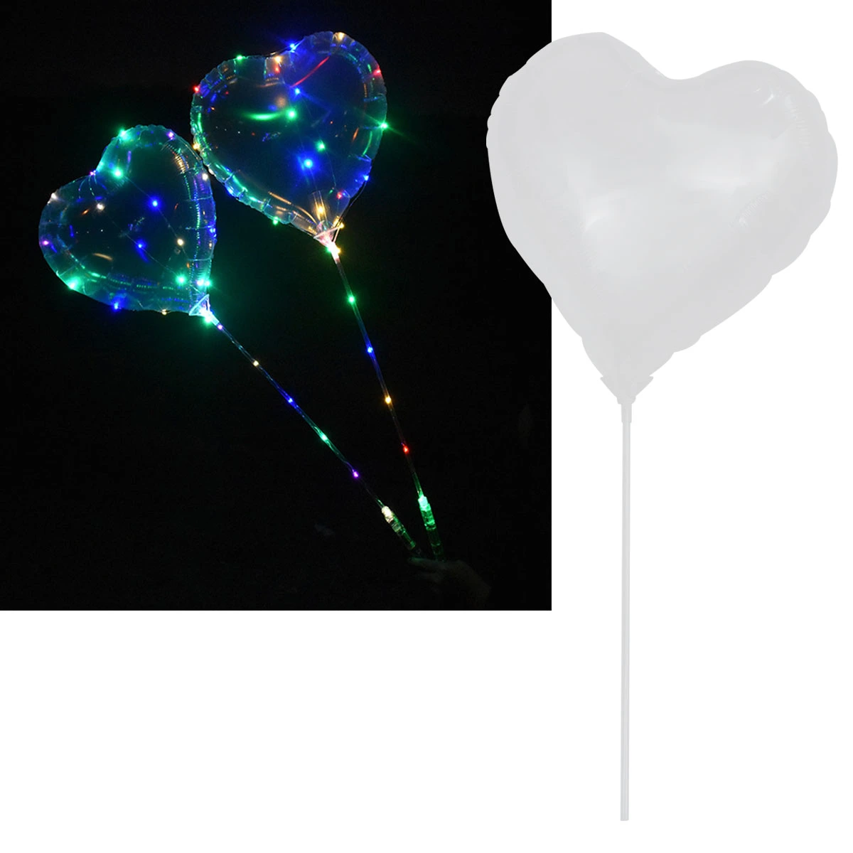 Glowing Bubble Balloon Set LED Transparent Heart Shape Light Flashing Ball Balloons for Birthday Festival Bar Party (3pcs/Set, Random Handle Color)