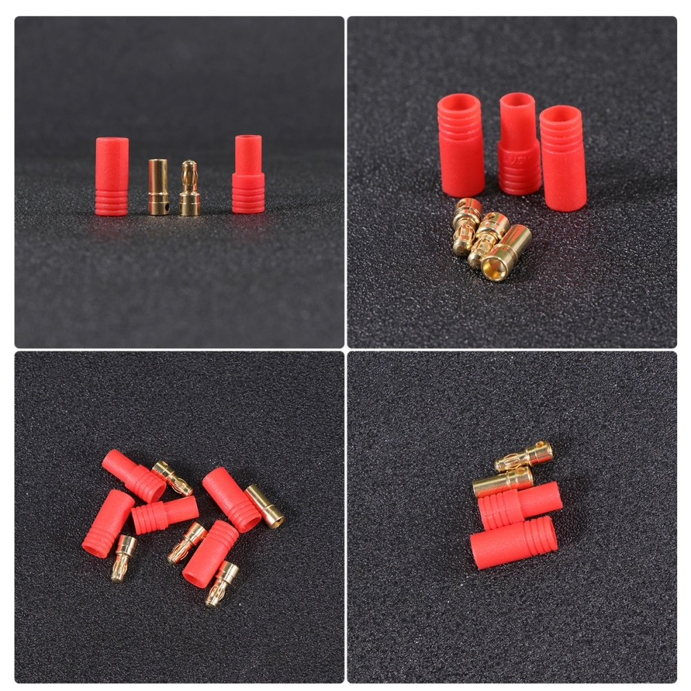 10 Sets of Male and Female 3.5MM Plugs with Independent Protective Covers Plated Bullet Banana Connectors Plugs for DIY RC Battery Motor (Red)