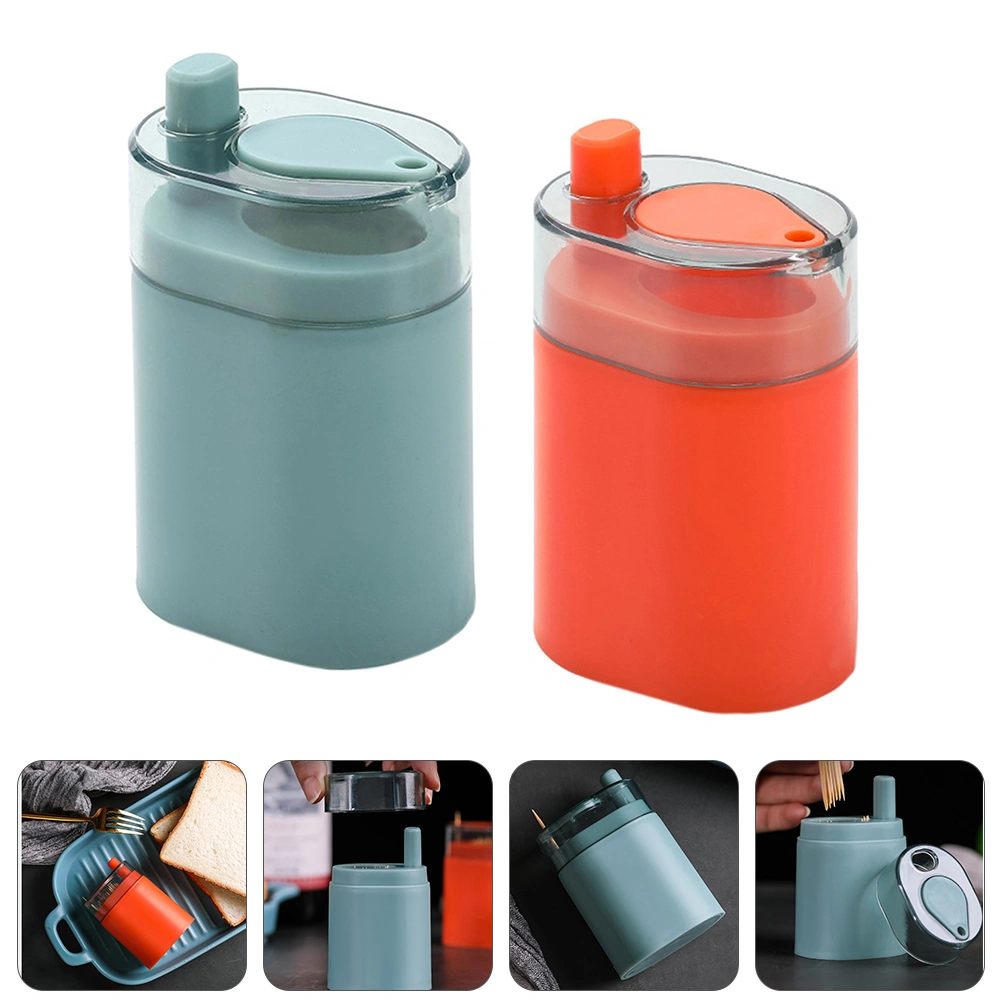 2PCS Up Toothpick Holder Semi Automatic Toothpick Dispenser Storage Box