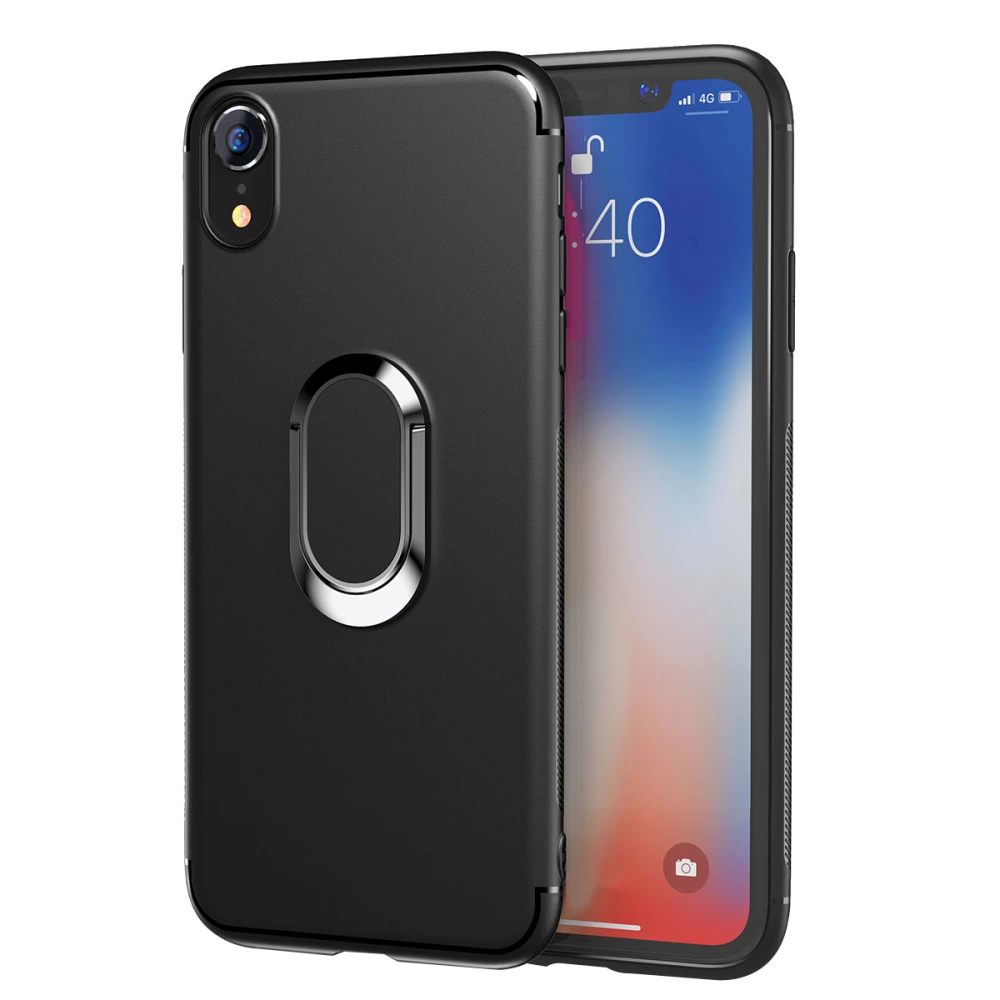 Frosted Texture Shakeproof Phone Cover Anti-Scratch Anti-Fall Phone Case TPU Stand Protective Shell for iPhone XR (Black)