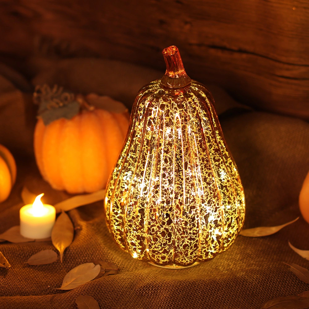 1pc Halloween Glass Glow Pumpkin Shaped Lantern Led Lights for Home Garden