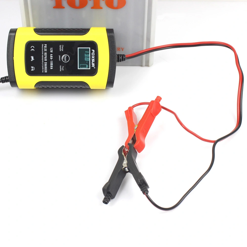 12V 5A LCP Display Car And Motorcycle Battery Charger with EU Plug (Yellow)