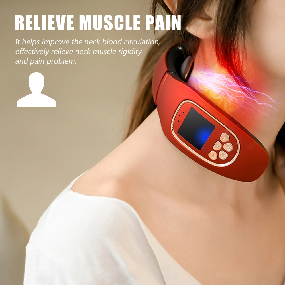 Cervical Vertebra Massager Pulse Physiotherapy Instrument Wireless Massage Instrument Neck Massager (Red, with Telecontrol)