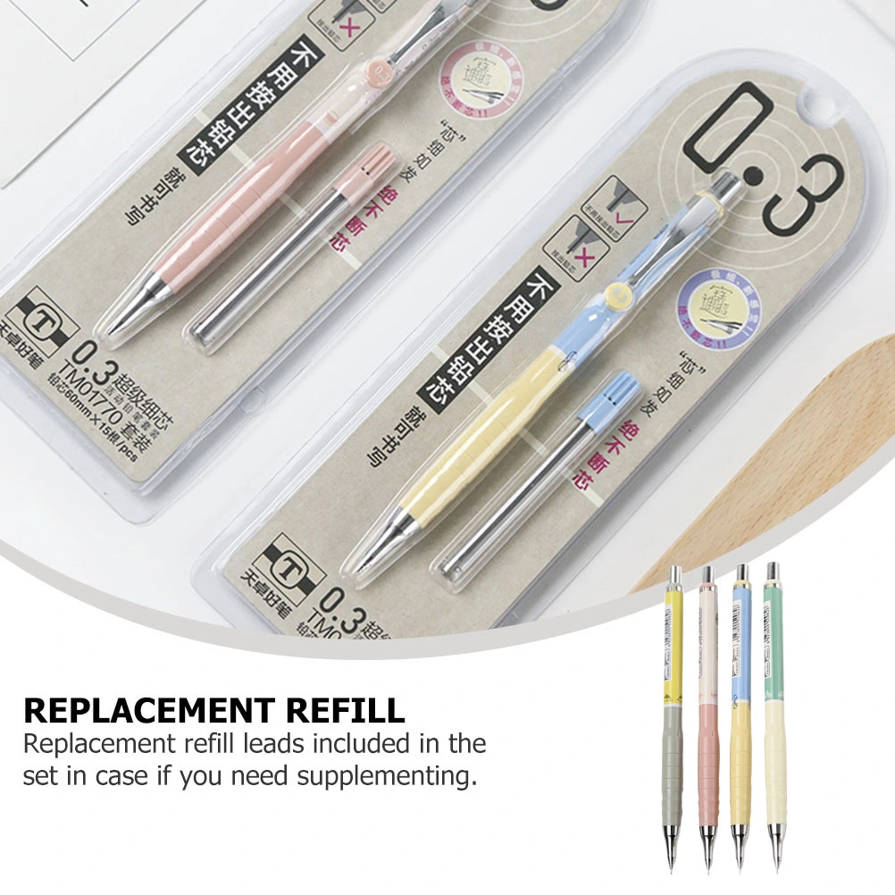 4 Sets 0.3mm Mechanical Pencils Automatic Lead Pencils with Replaceable Refills