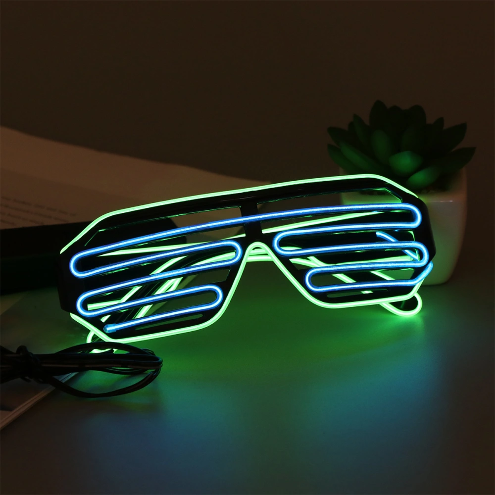 LED Shutter Shade Glasses Voice Control Luminous Light Up Eye Eyeglasses for Party KTV Club Performance Bar (Green Frame Blue Len)