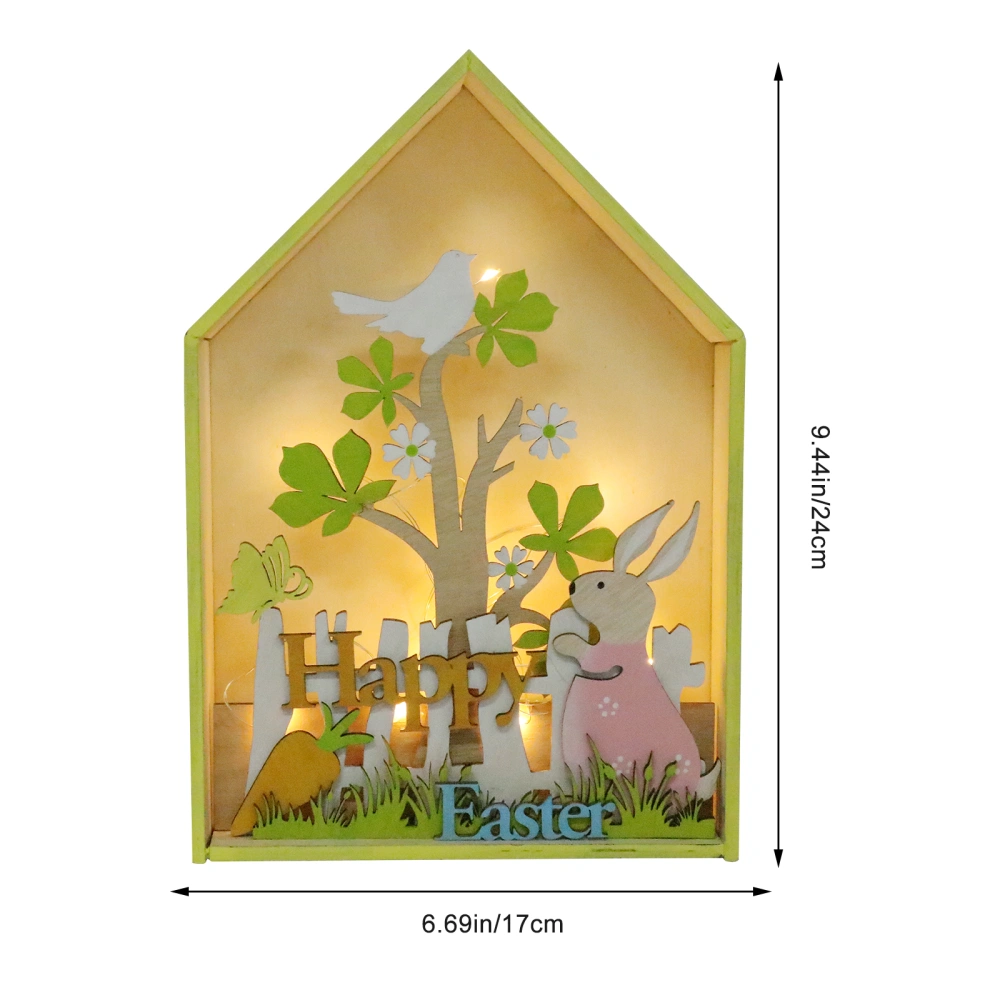 1Pc Easter LED Ornament Easter Wooden Bunny Adorn with Light (Without battery)