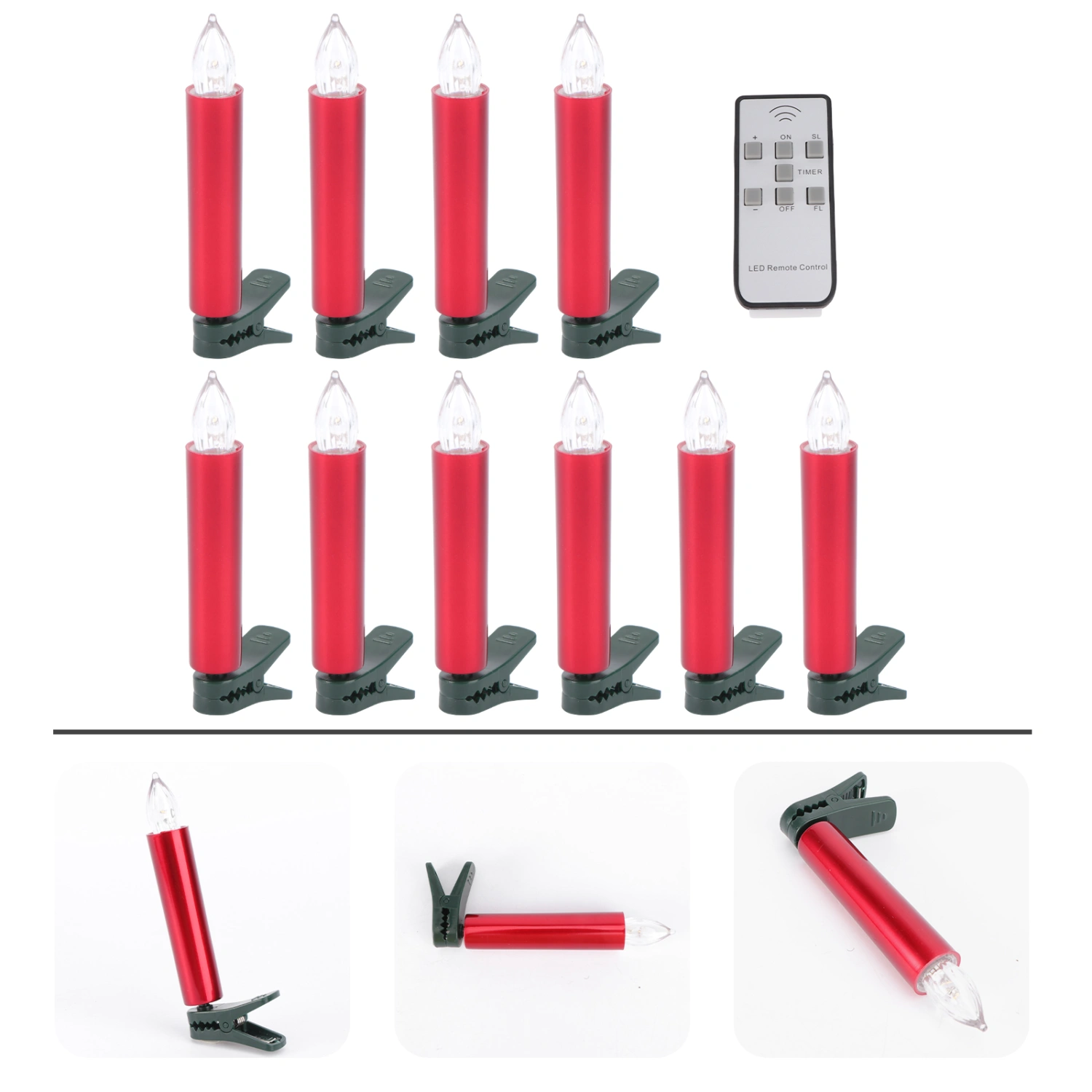 Christmas Electric Candle Lamp Clip Light without Battery Red