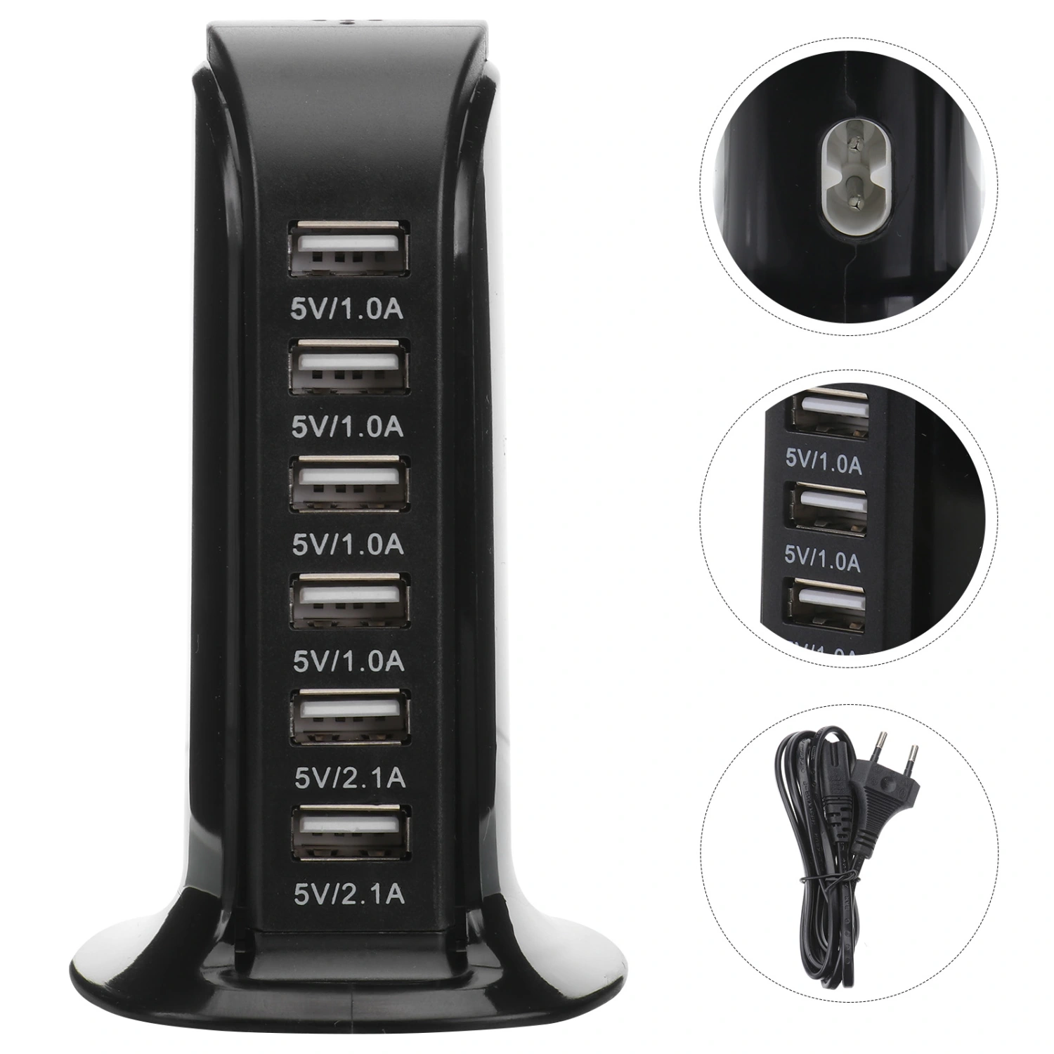 Black 30W Multi 6 Port USB Charger 6A Rapid Charging Station Desktop Travel Hub Original EU Plug