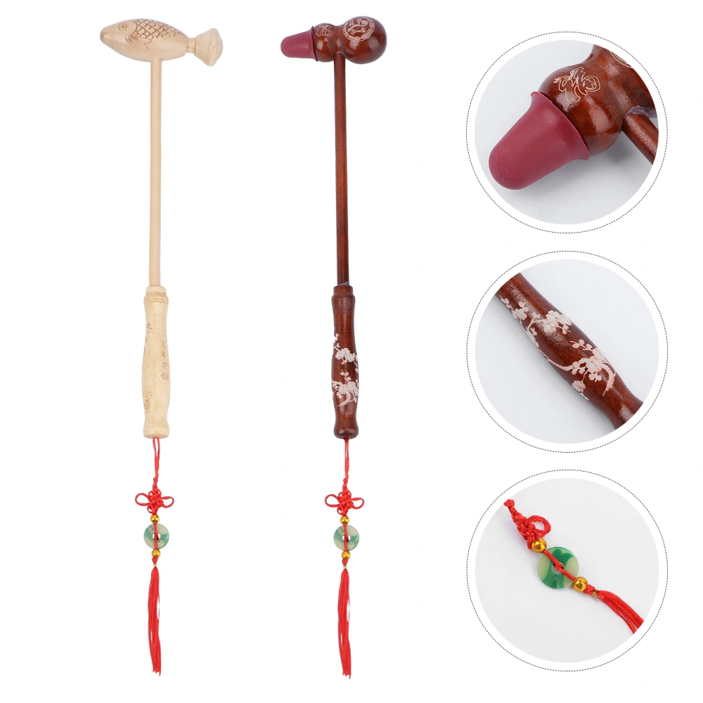 2PCS Wooden Massage Hammer Massaging Percussion Hammer Massager (Wood Color)