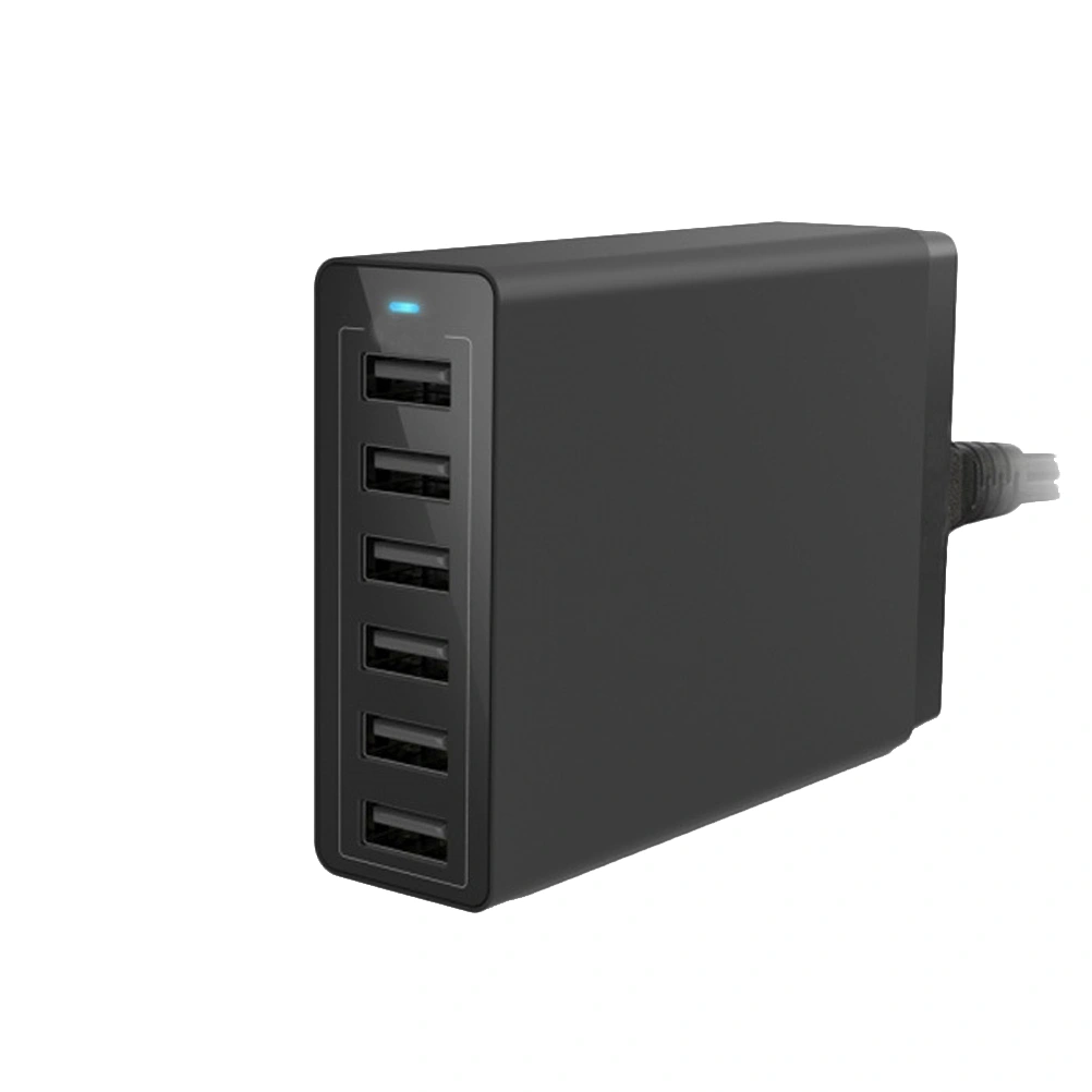 6 Port USB Wall Charger 50W 10A Charging Station 2.0 Charging Hub with EU Plug(Black)