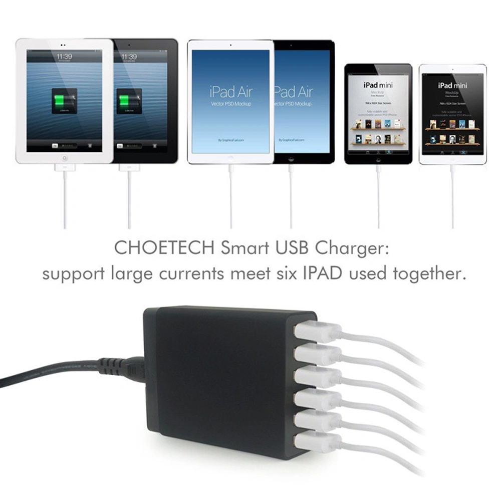 6 Port USB Wall Charger 50W 10A Charging Station 2.0 Charging Hub with EU Plug(Black)