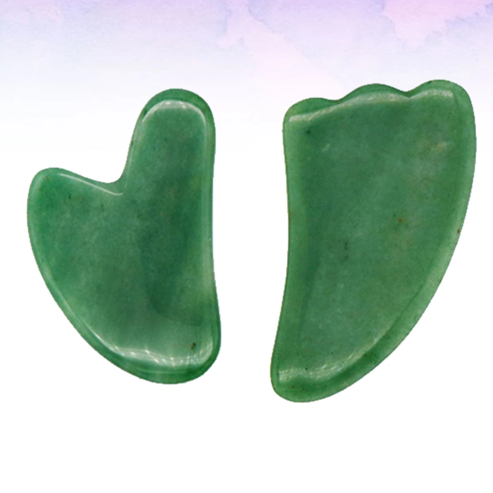 2 Pcs Jade Stone Massage Therapy Scrapping Plates Scraping Massage Tools Natural Stone Board for SPA Acupuncture Therapy Green (Heart, Horn Shape Style)