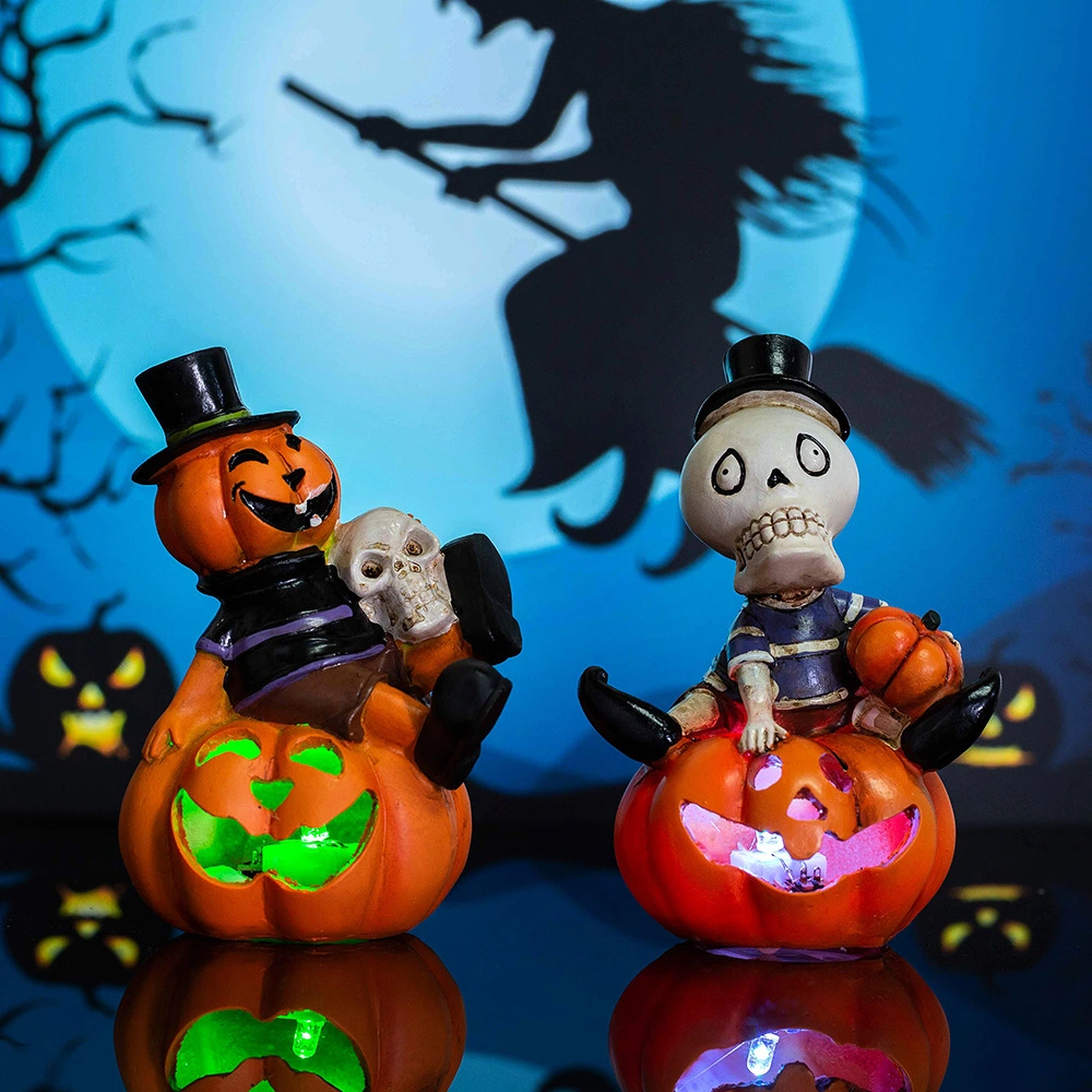 Halloween Pumpkin and Skull Lamp Luminous Pumpkin Themed Light Halloween Scene Prop