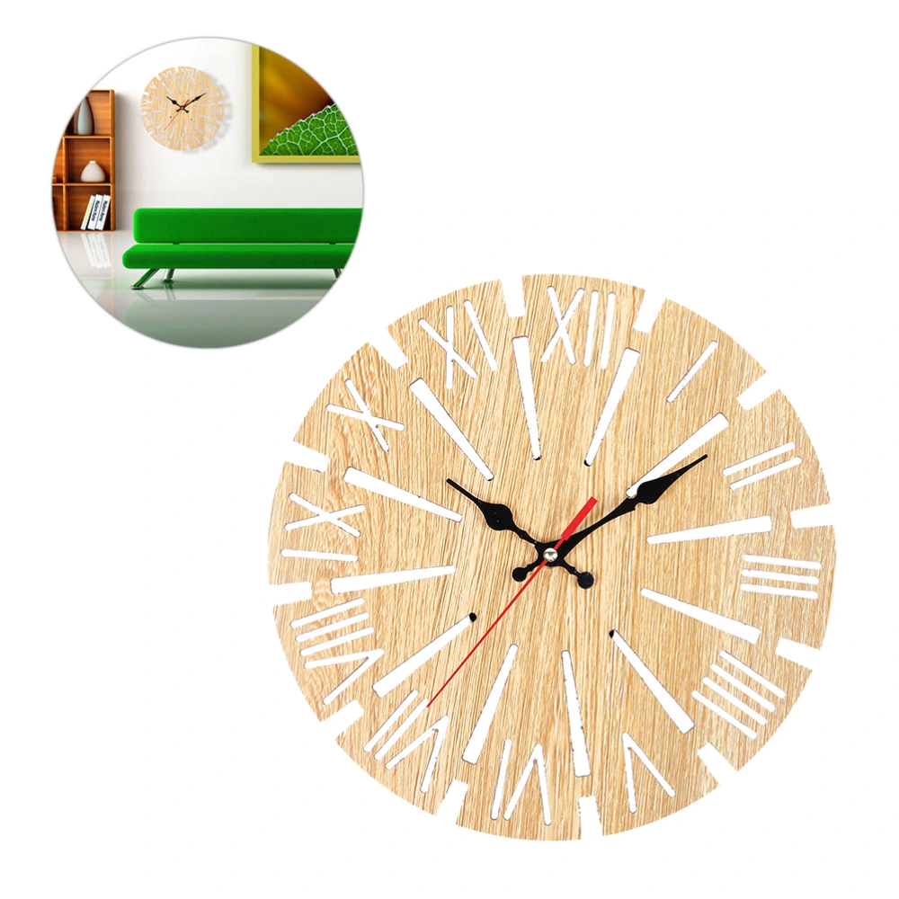 Retro Round Windmill Style Wooden Wall Clock Home Living Room Creative Decorative Wall Clock Household Bedroom Hanging Bar Decor without Battery (Beige)