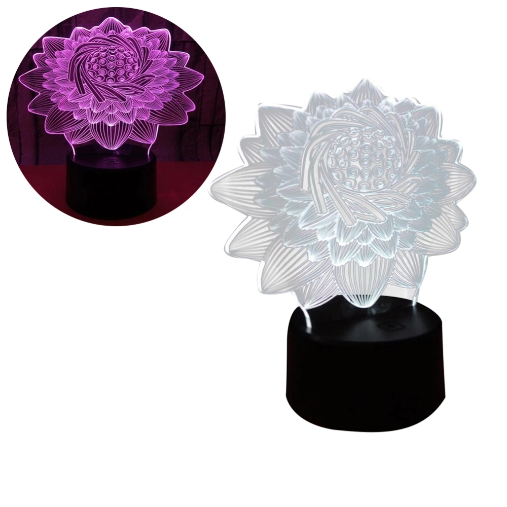 3D Night Light Colorful Lotus Shaped LED Light Creative Night Lamp Bedside Decorative Lamp for Home Living Room without Battery