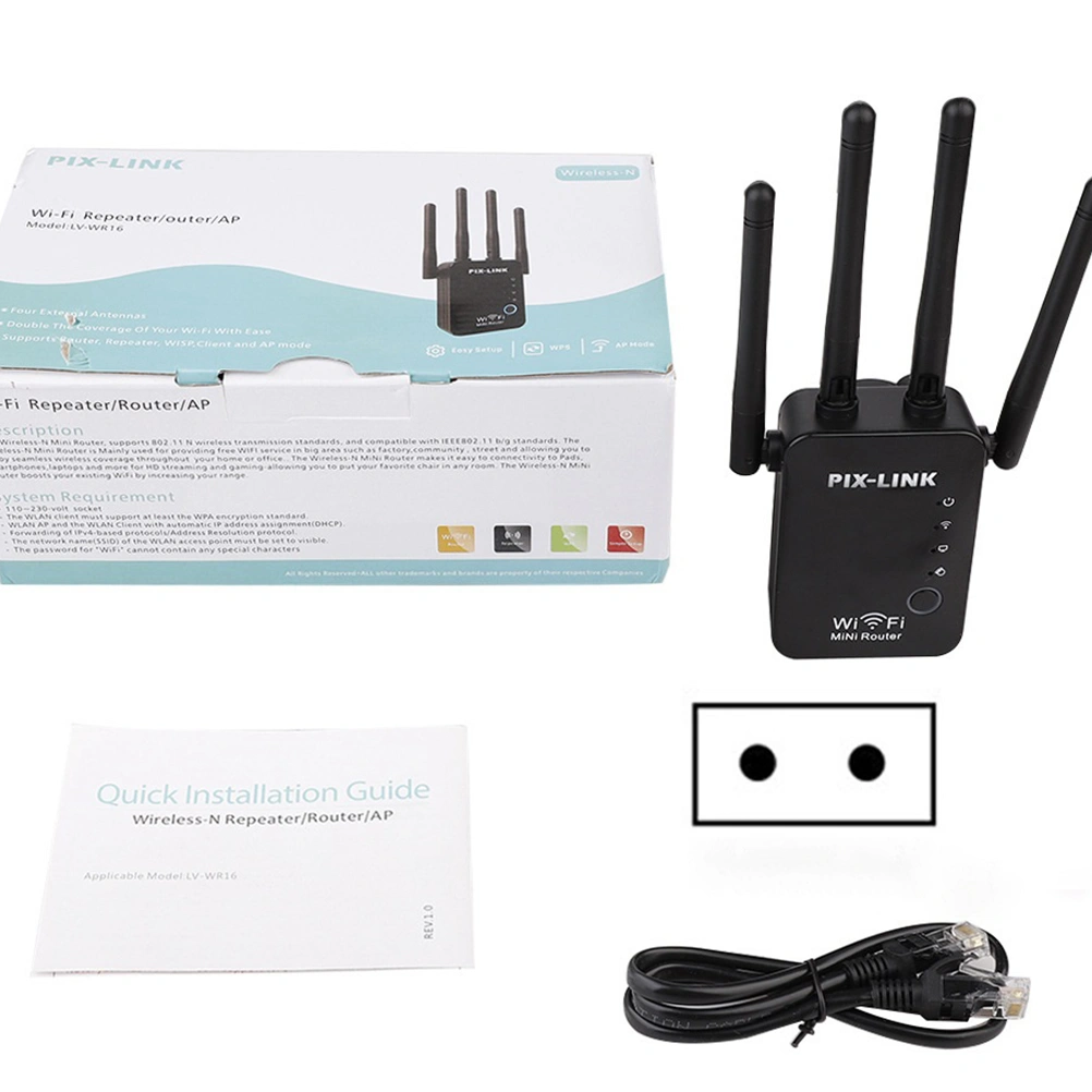 1Pc 300M Wireless Repeater WIFI Wireless Amplification Router with EU Plug (Black)