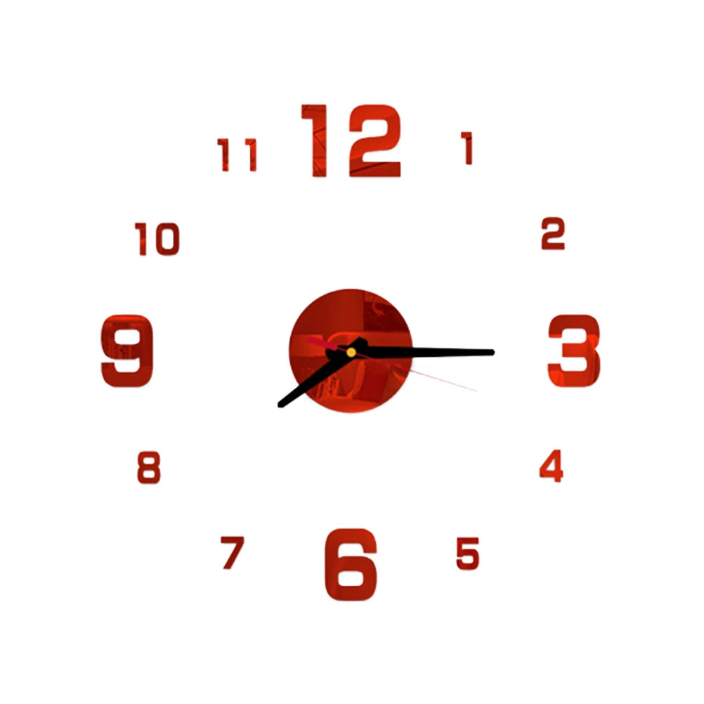 Frameless DIY Wall Clock Arabic Numbers Adhesive Modern Art Wall Clock Silent 3D Acrylic Sticker Home Decorations for Living Room Bedroom - Red (GZ-087A)
