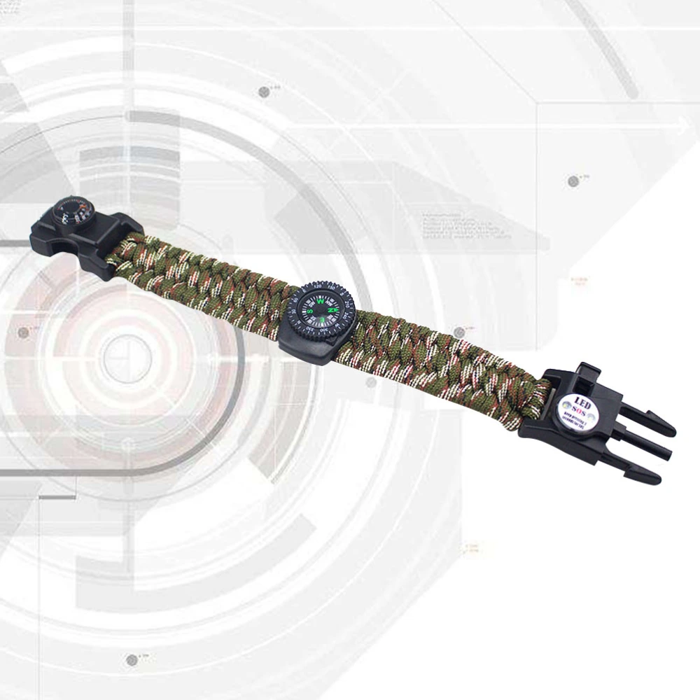 Paracord Bracelet Outdoor Survival Gear Whistle Compass Scraper Magnesium Flint (Camouflage)