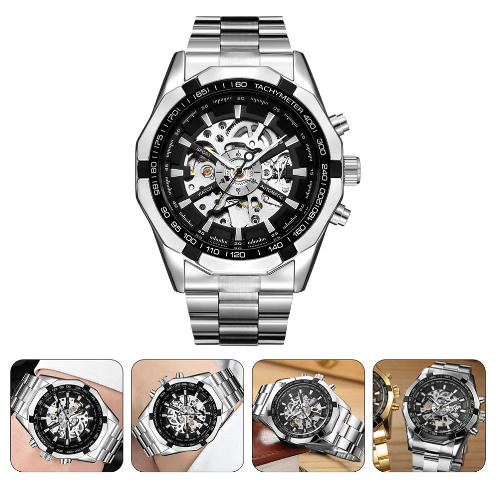 Men's Watches Stainless Steel Wristwatch Hollow Out Mechanical Wristwatch