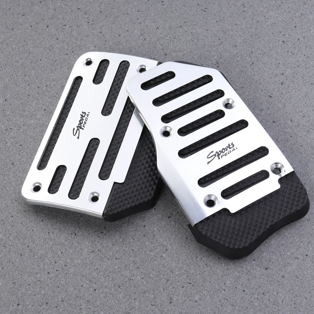 2pcs Car Vehicle Non-slip Gas Brake Treadle Clutch Pedal Foot Treadle Cover Pad Manual Pedals (Silver)