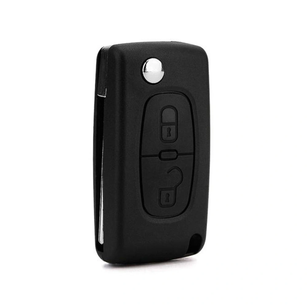 Black 2 Button Foldable Remote Key Shell Case with Battery Holder for Peugeot 307 Citroen C4