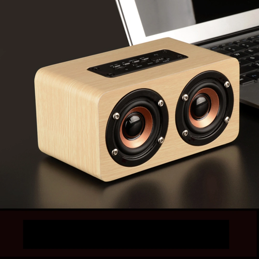 W5 Retro Wood  Speaker HIFI Dual Loudspeakers Hands-free Portable Wireless Speakers with TF AUX IN MP3 Player (Yellow)