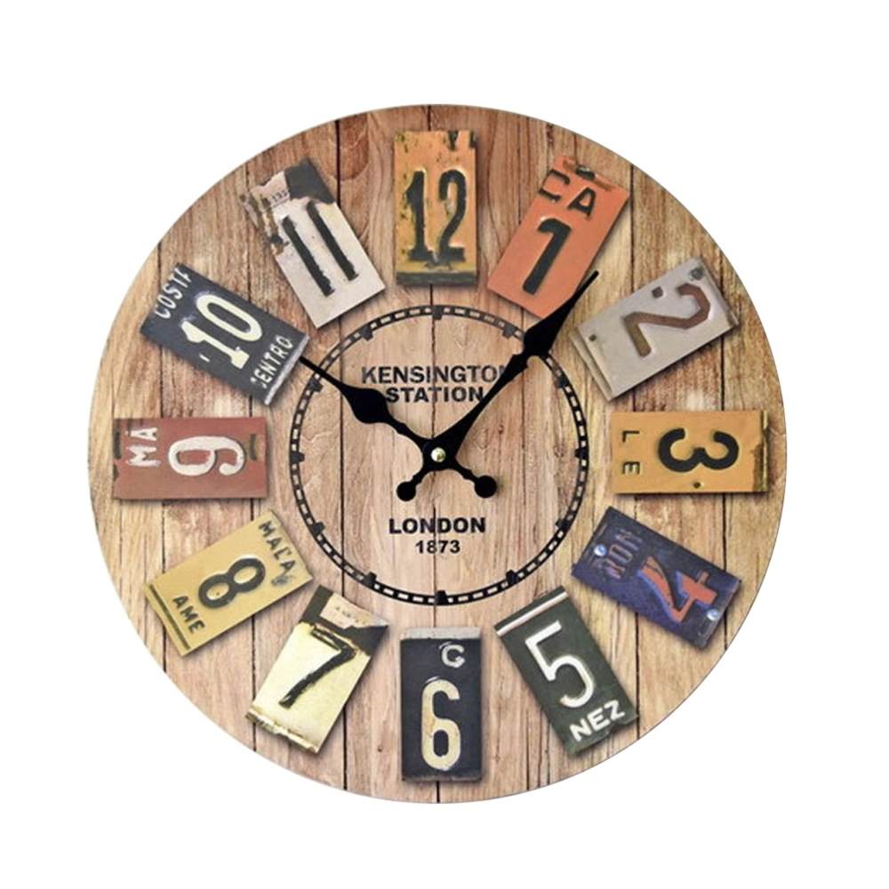 1PC Mute Wall Clock European Style Colorful Numbers Vintage Wall Hanging Clock No Battery