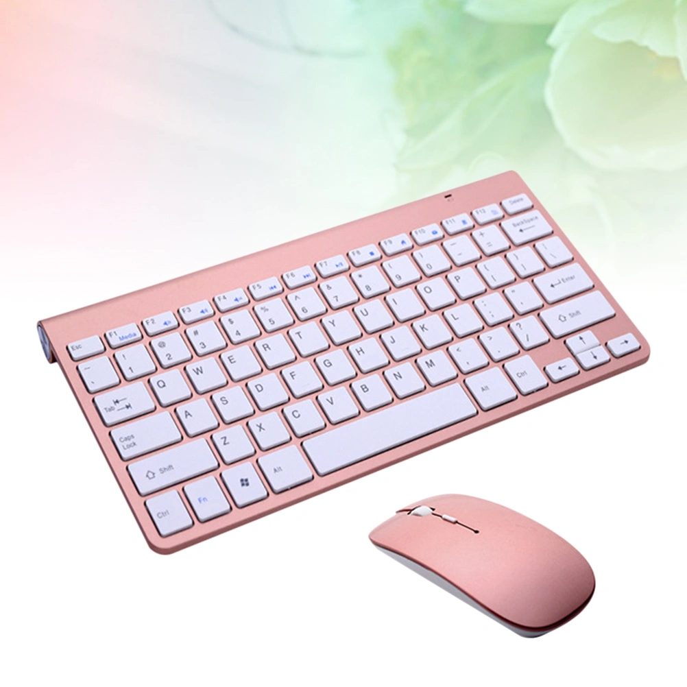 2.4G Mini Keyboard Wireless Keyboard Ultra-thin Keyboard with Mouse for Home Office (Rose Gold, Without Battery)