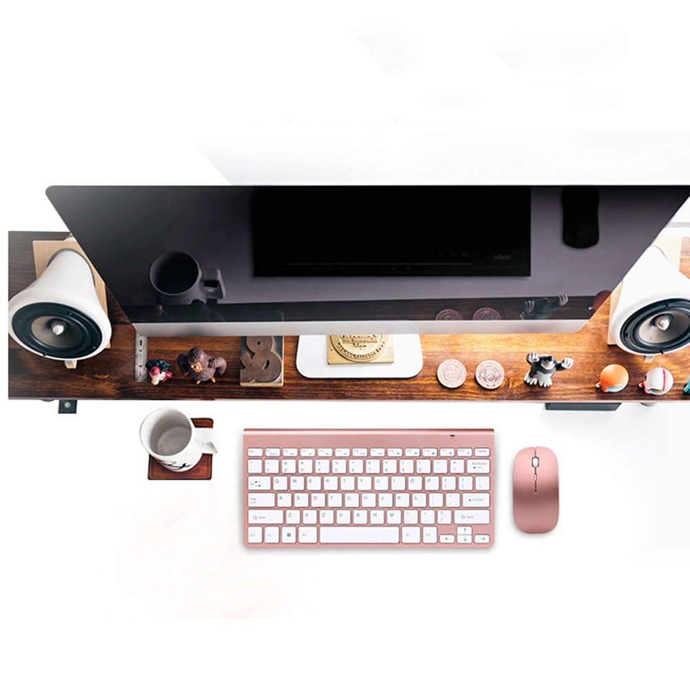 2.4G Mini Keyboard Wireless Keyboard Ultra-thin Keyboard with Mouse for Home Office (Rose Gold, Without Battery)