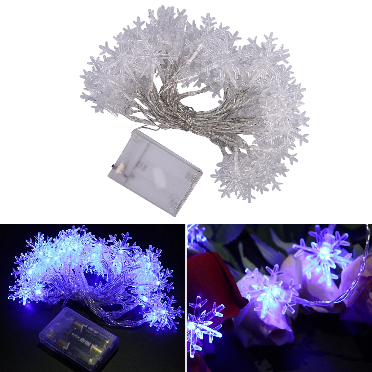 5m 40 LED Snowflake String Lights Battery Operated Outdoor Waterproof Fairy Light String for Christmas Home Wedding Party Bedroom Birthday Decoration (Blue Light)