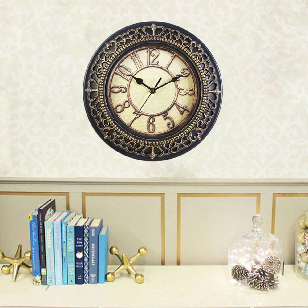 Vintage Dial Clock European Round Carved Silent Clock 3D Large Decorative Wall Clock for Living Room Bedroom Kitchen(Golden)