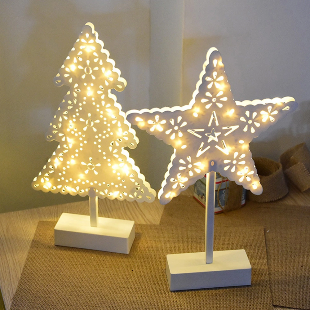 2PCS LED Decorative Night Light Christmas Tree Shape Night Lamp Five-pointed Star Shape Decorative Lamp Desktop Night Light Party Props for Bedroom Home White for Bedroom Home Whitefor Bedroom Home White No Battery