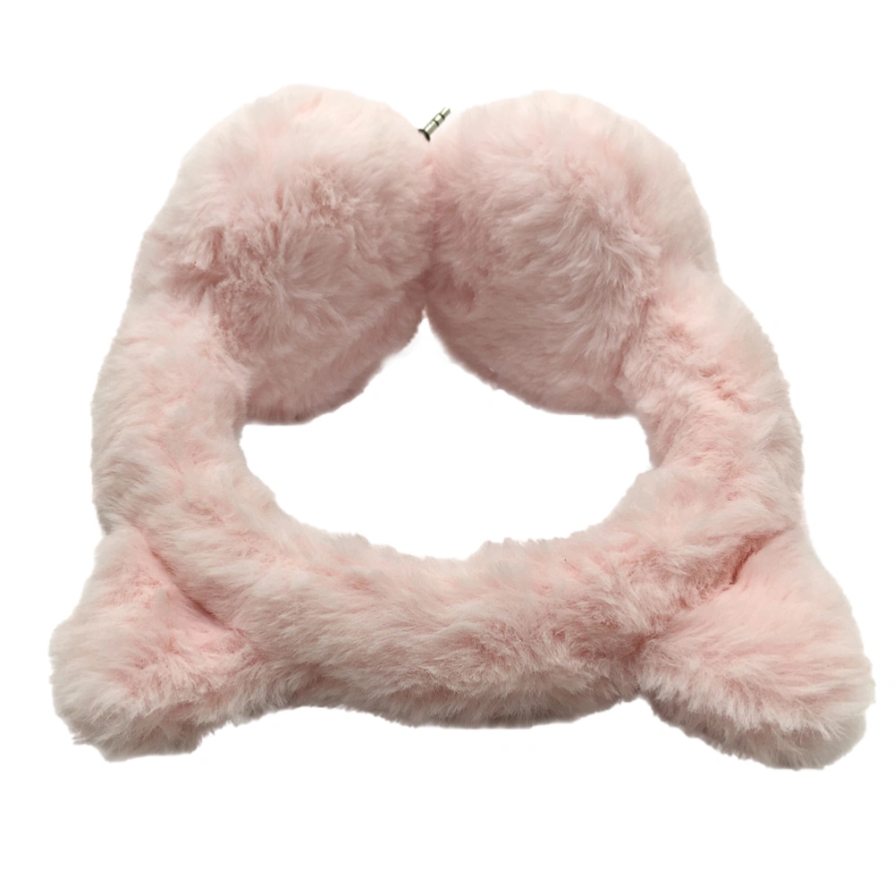 Plush Cat Ear Shape Headset Keep Warm Headphones Retractable Wired Headset for PC Phone (Pink)