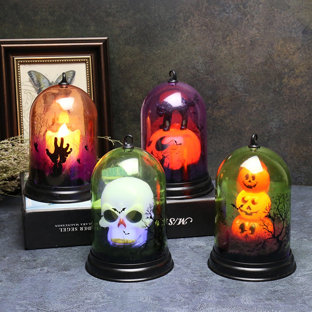 Halloween Clear Dome Light Portable Desk Lantern LED Decorative Lamp for Home Party (Skull)