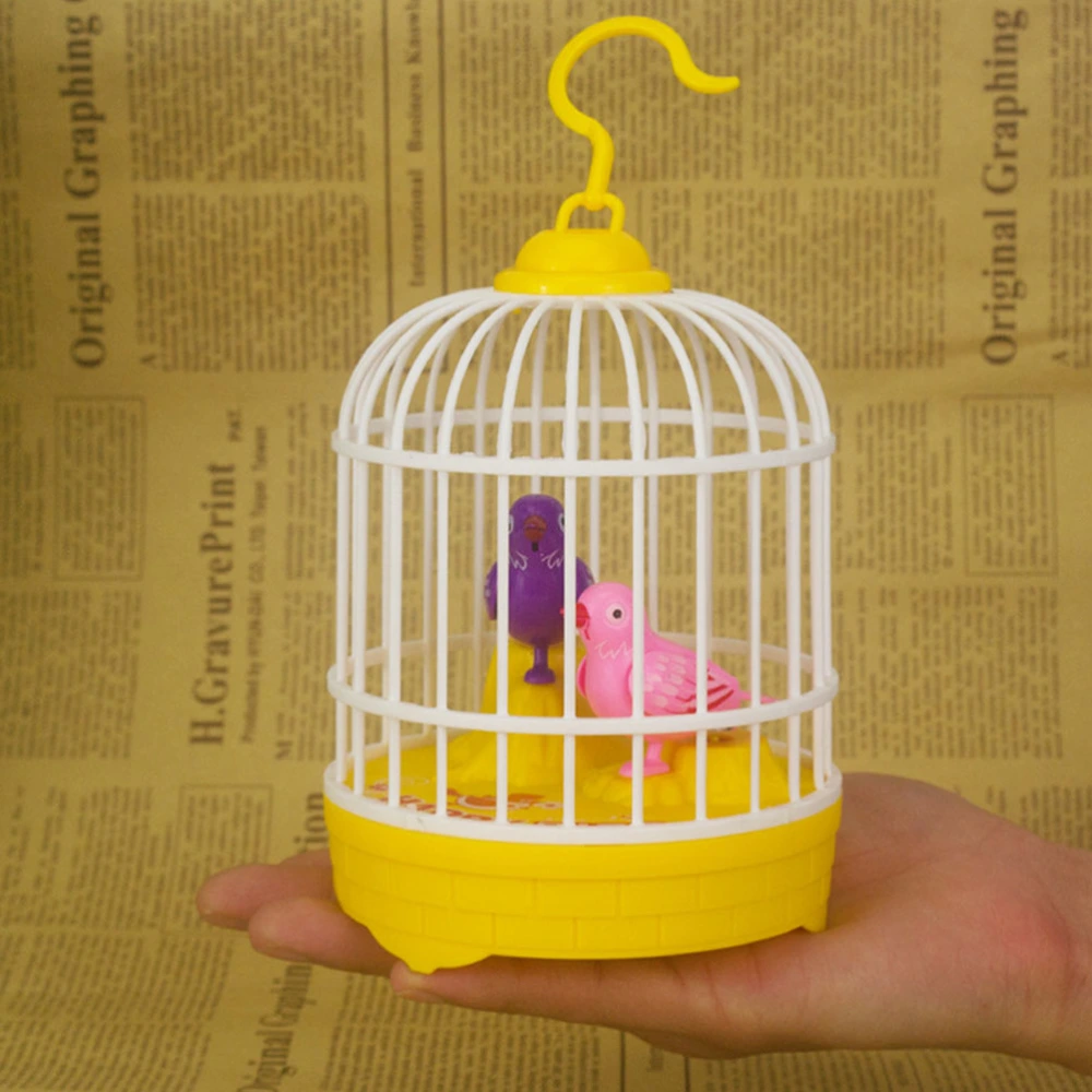 1PC Imitation Parrot Cage Toy Electric Lighting Inductive Voice Control Bird Cage Toy Educational Toy for Children Kids Without Battery (Yellow)