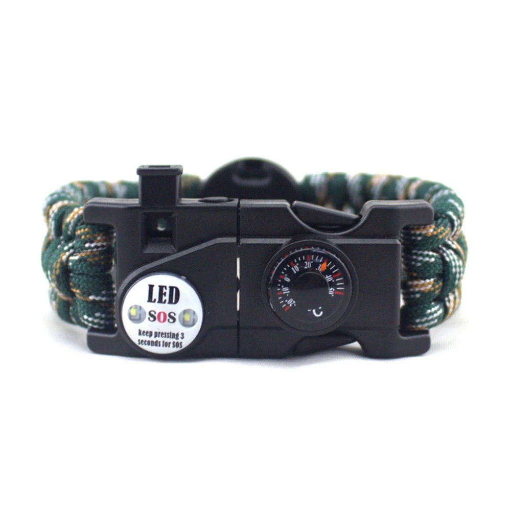 Paracord Bracelet Outdoor Survival Gear Whistle Compass Scraper Magnesium Flint (Mountain Camouflage)