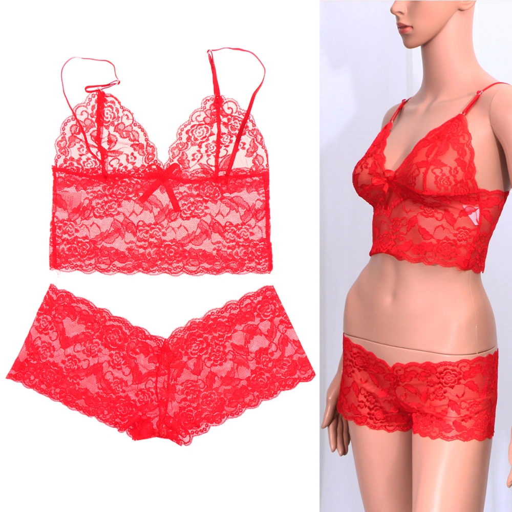 Sexy Sleepwear Lace Nightwear Lingerie Bra and G-string for Women Ladies Size M (Red)