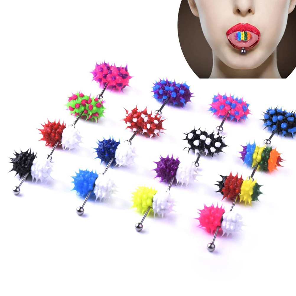 Stainless Steel Tongue Rings Plated Tongue Piercing Rings Piercings Jewelry Accessories (Black + White)