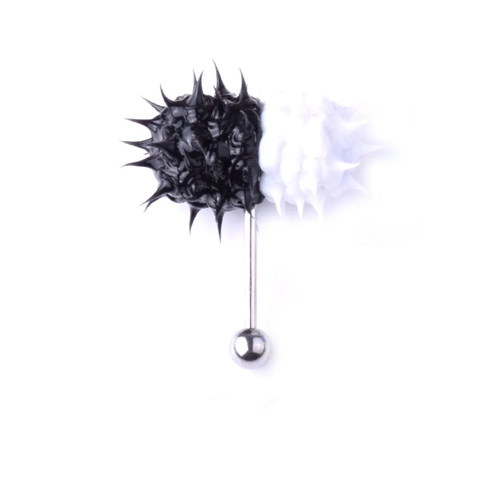 Stainless Steel Tongue Rings Plated Tongue Piercing Rings Piercings Jewelry Accessories (Black + White)