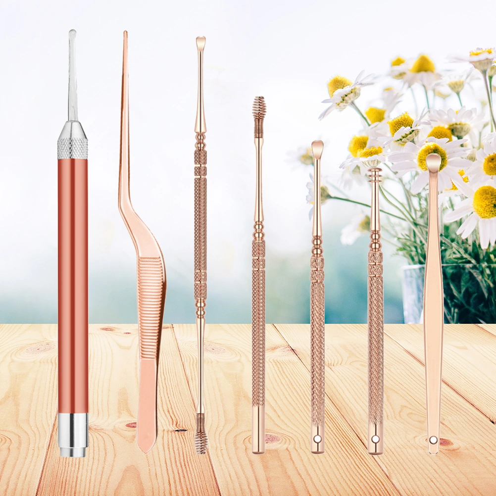 7pcs Glowing Earpick Kit Ear Cleaner Curette Earwax Removal Earpick Cleaning Tool for Kids Without Battery